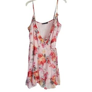 Abercrombie‎ & Fitch Dress Womens M Slip Pink Floral Wrap Ruffle Hem Sundress